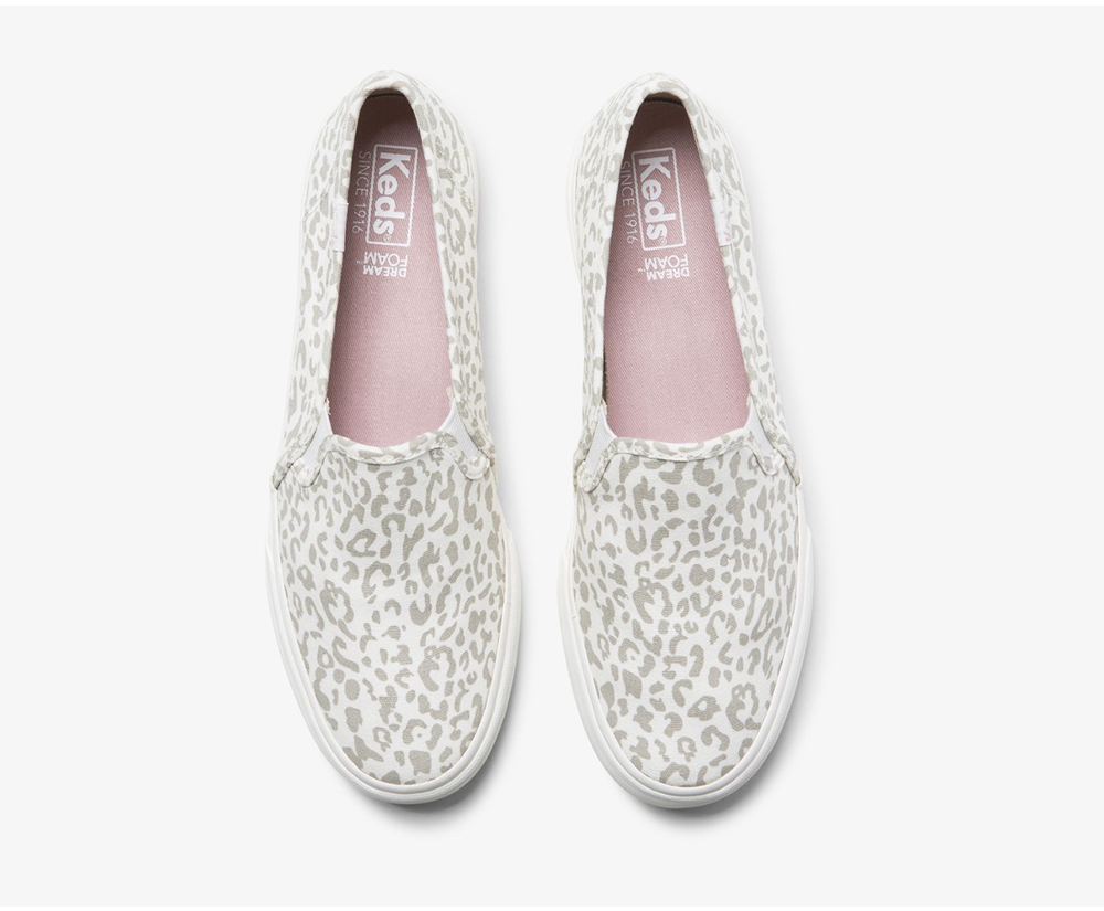 Keds Slip Ons White - Double Decker Animal - Womens KUMGVF-214